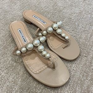 Manolo Blahnik Perlosa Pearl Leather Thong Sandal